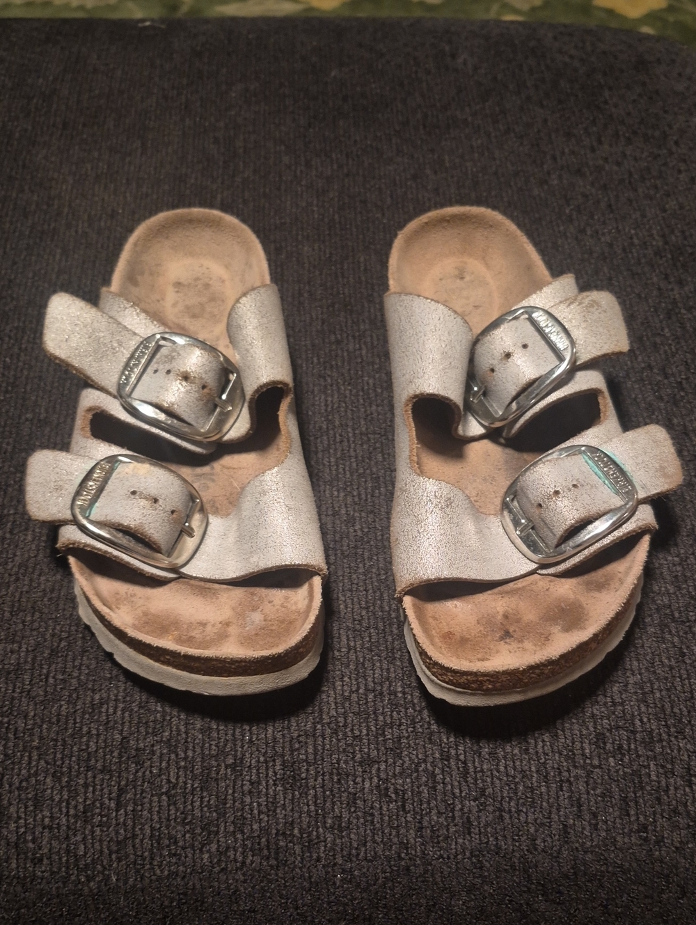 Silver Double-Buckle Slide Sandals
